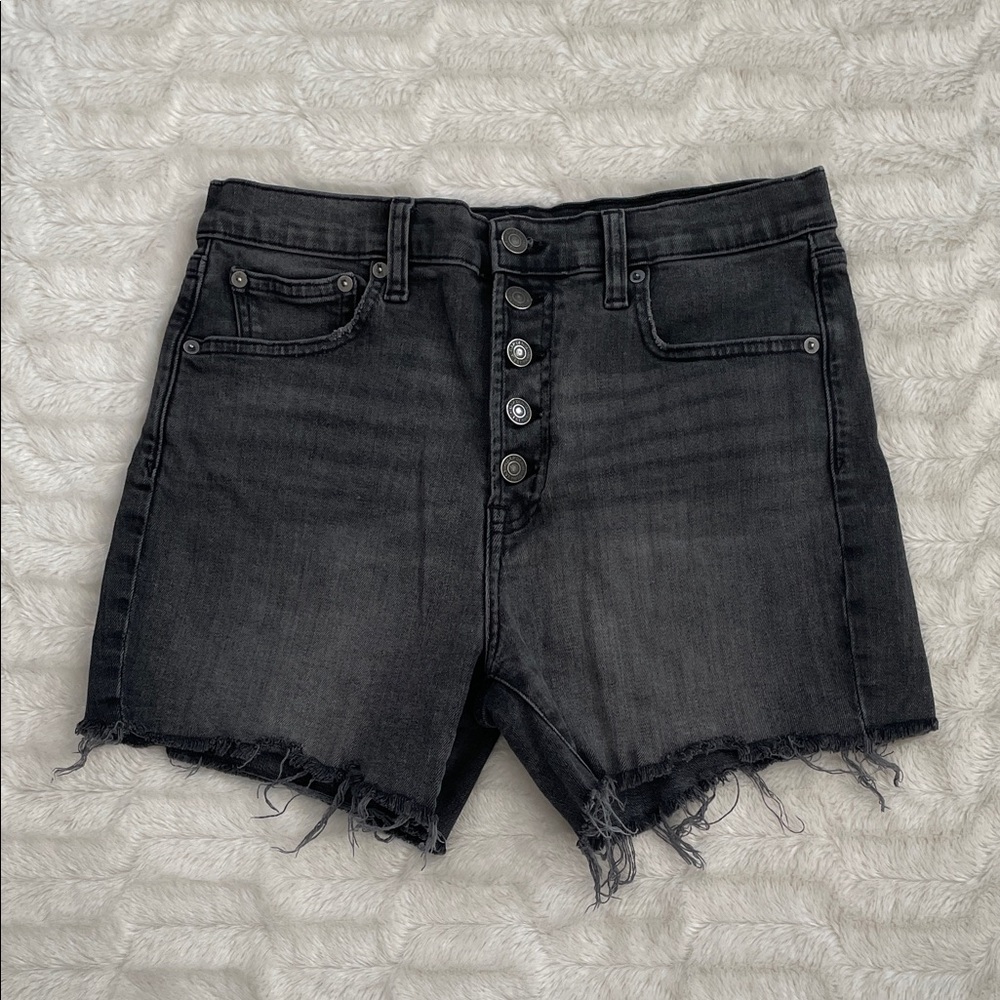 Black Denim Button-Fly Shorts